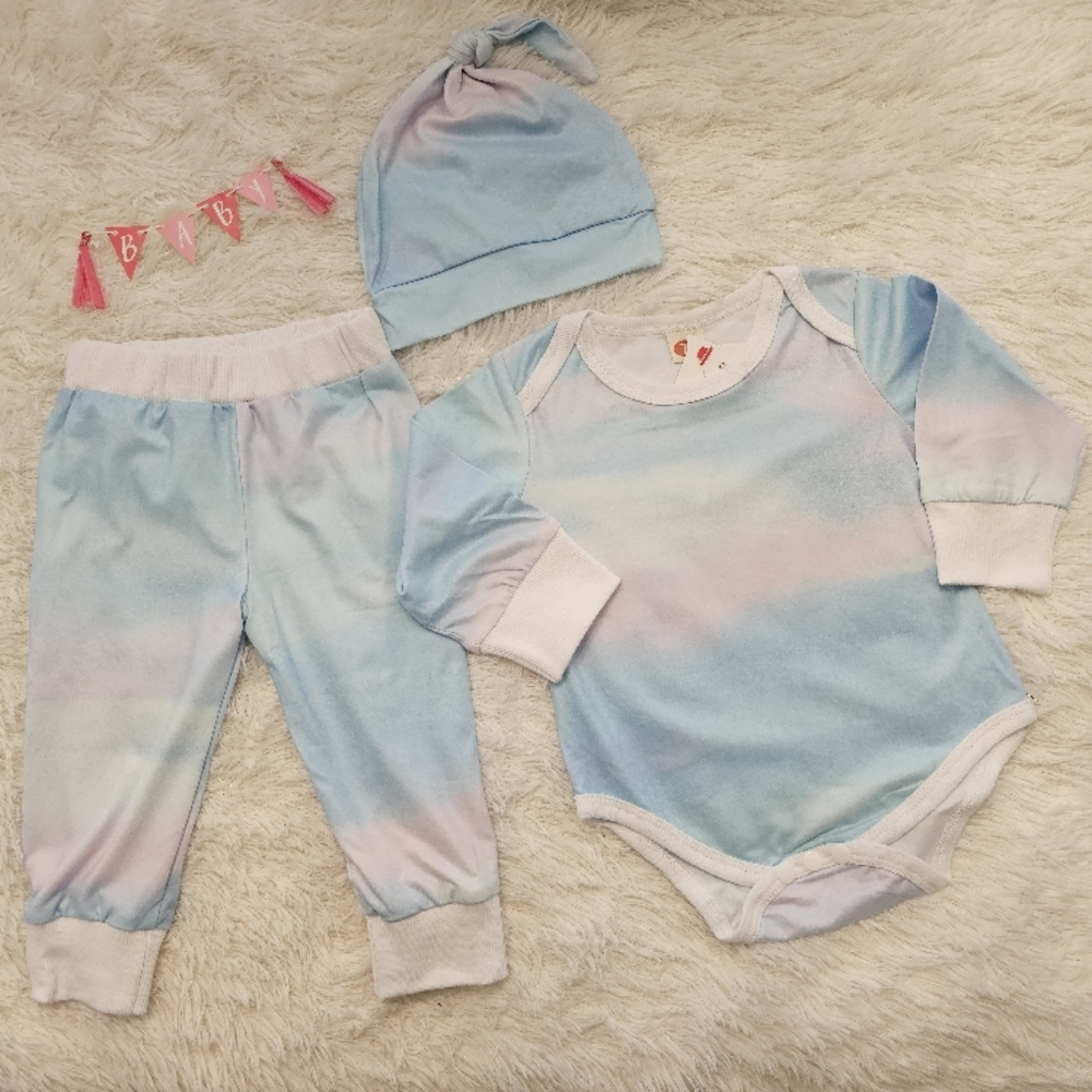 Boutique Trendy Pastel Tie-Die Baby Matching Layette Set